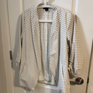 Rachel Zoe White and Black Grid Pattern Blazer